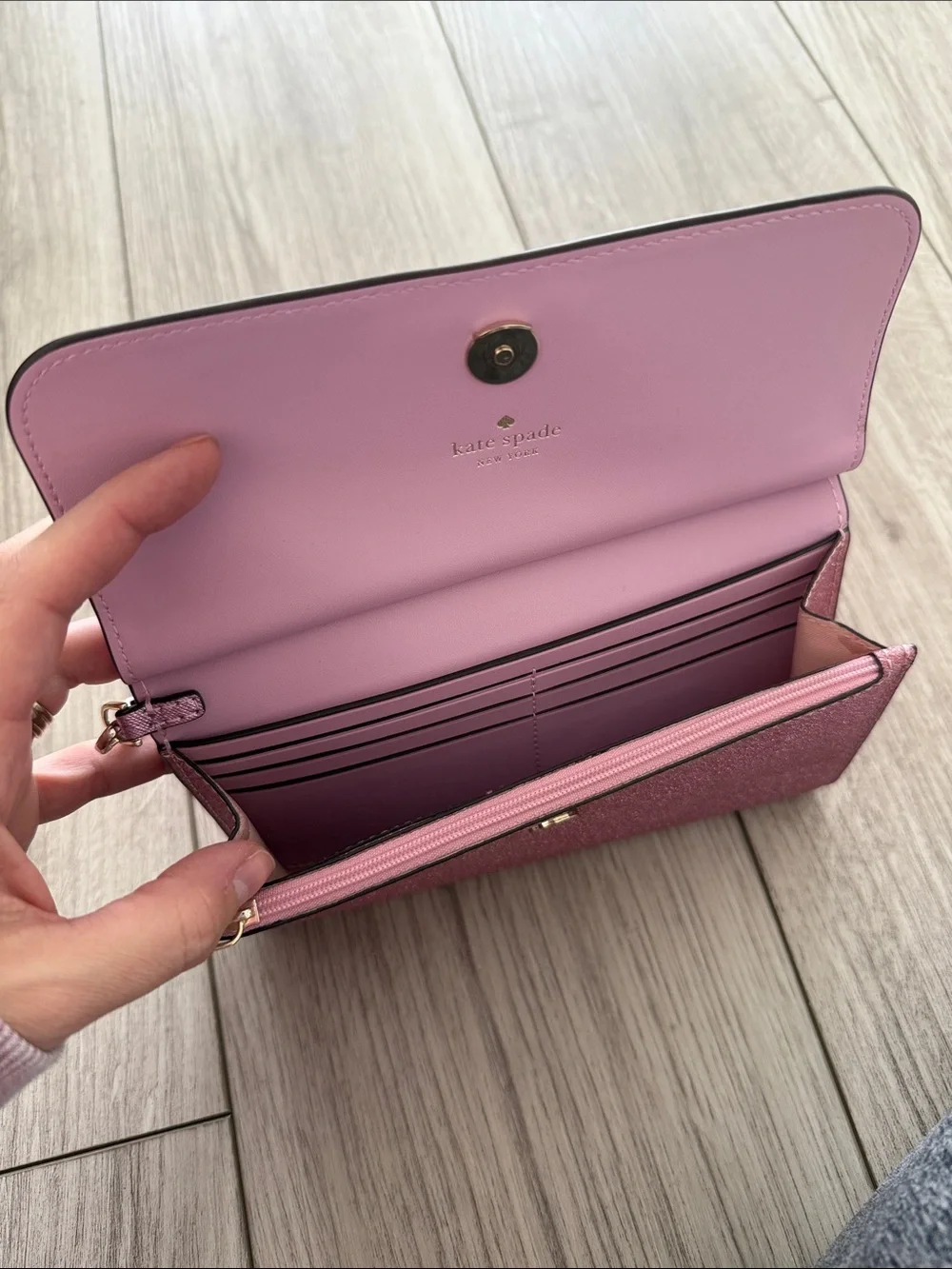Kate Spade Boxed Pink Glimmer Glitter Mixed Material Phone Wristlet